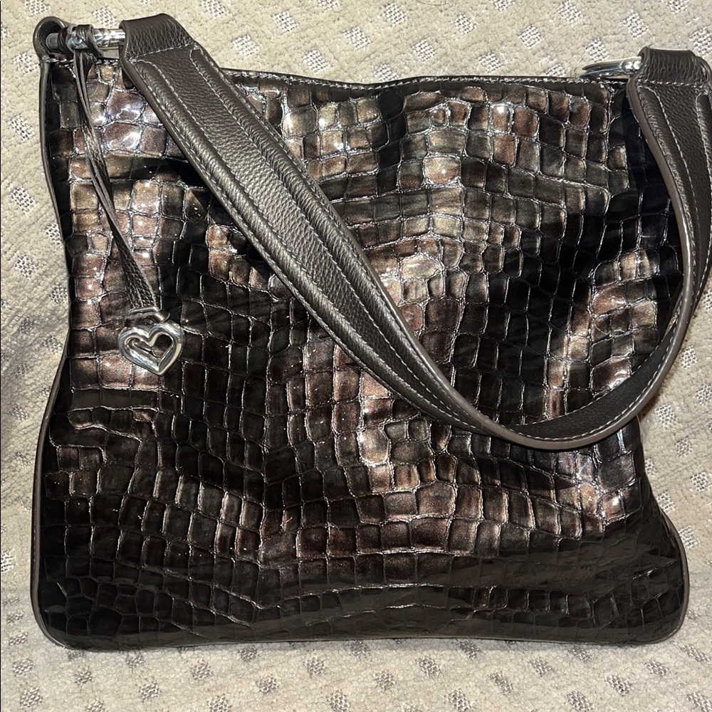 Brighton Elegant grayish, green croc embossed Handbag